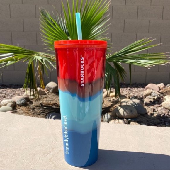 Starbucks summer 2021 red blue teal ombre drip cup